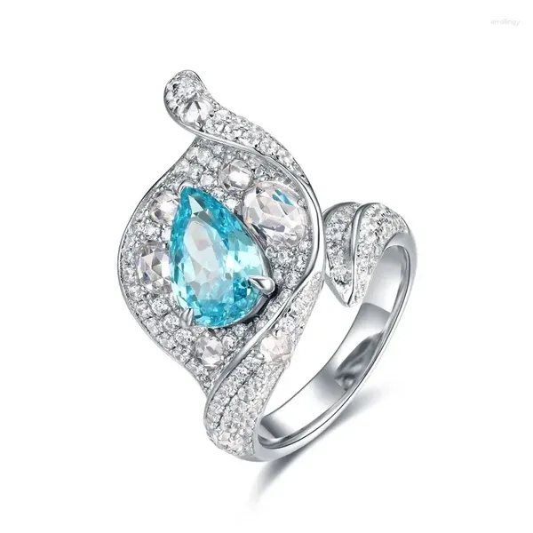 Cluster-Ringe Zoca Blue Topaz Calla Lily Leaf 925 Sterling Silber Handgemachter Ring für Frauen Bijoux Hochzeit Party Feiner Schmuck