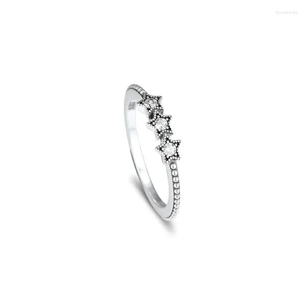 Anéis de cluster Clear CZ Celestial Stars Anel Jóias 925 Sterling Silver para Mulheres Coleção de Inverno Noivado Festa Menina Presente