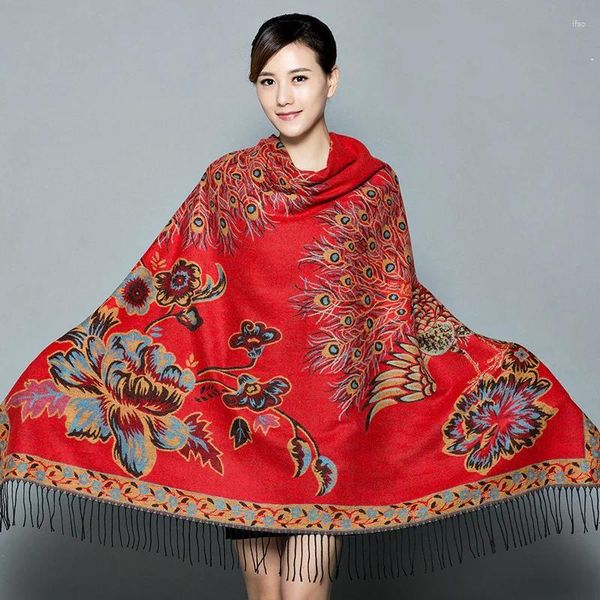 Шарфы павлин с цветочным принтом, пашминовое одеяло большого размера, женский теплый шарф, осенне-весенний глушитель Bufanda, винтажная шаль и накидки