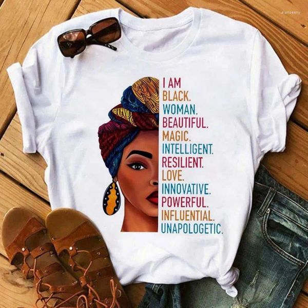 Kadın Tişörtleri Kadın Güzel Afrikalı Beyaz Komik Baskı Gömlek Kız Siyah Kraliçe Harajuku Ulzgang Kawaii 90'lar Kısa Kollu Giysiler