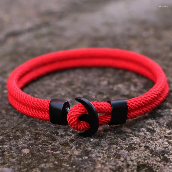 Charme Pulseiras Noter Mens Anchor Pulseira Dupla Camada Náutica Braslet Presente Para Ele Surf Jóias Pulsera Roja Hombre Macrame Braclet