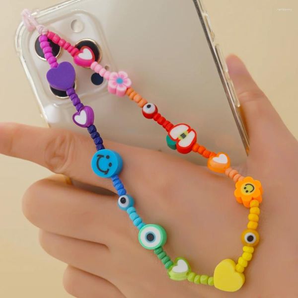 Link-Armbänder Go2Boho Phone Strap Bunte Perlenketten für Handy Lanyard Mobile Chain Cord Telefon Charm Herz Frauen 2024 Obstschmuck