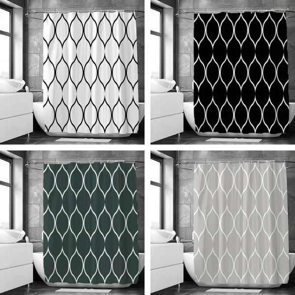 Cortinas de chuveiro padrão geométrico preto e branco cortina de banheiro de tecido à prova d'água com ganchos 180x180cm tela de banho de banheiro