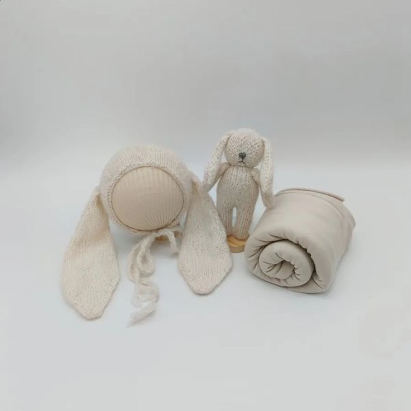 Conjunto de bonecos de pografia nascidos à mão, animais de malha, coelho, urso, bebê, acessórios de estúdio 240125