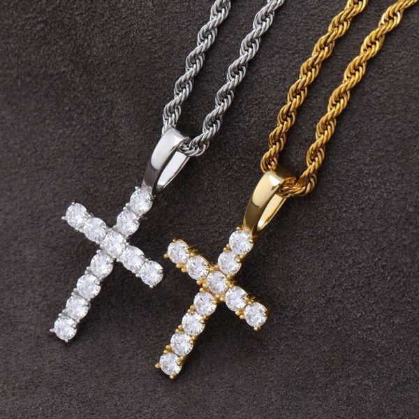 Новый S Sterling Sier с микромуассанитом, однотонный крест, кулон, винтажный Иисус, блестящие ювелирные изделия в стиле хип-хоп, ожерелье со льдом