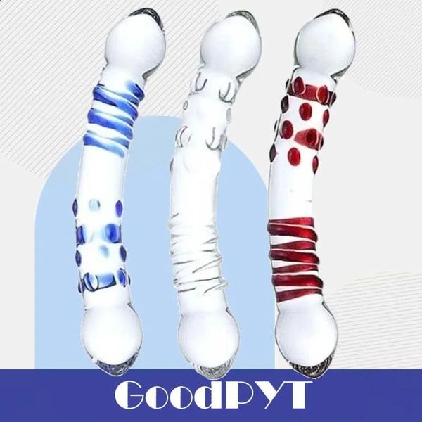 Doppio vetro Dildo Bumpy Spiral Wand Crystal Dong Pene Masturbazione femminile Anal Butt Plug Masturbatore adulto Giocattoli del sesso per le donne 240130