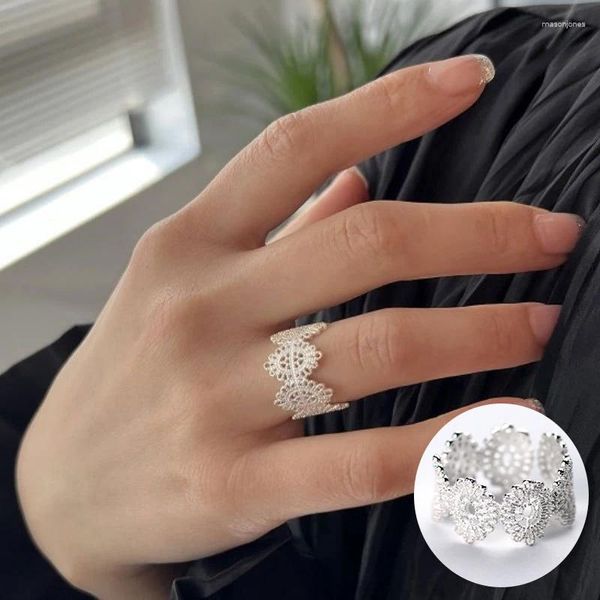 Cluster Ringe 925 Sterling Silber Geometrische Offener Ring Für Frauen Mädchen Einfache Mode Aushöhlen Design Schmuck Party Geschenk Drop