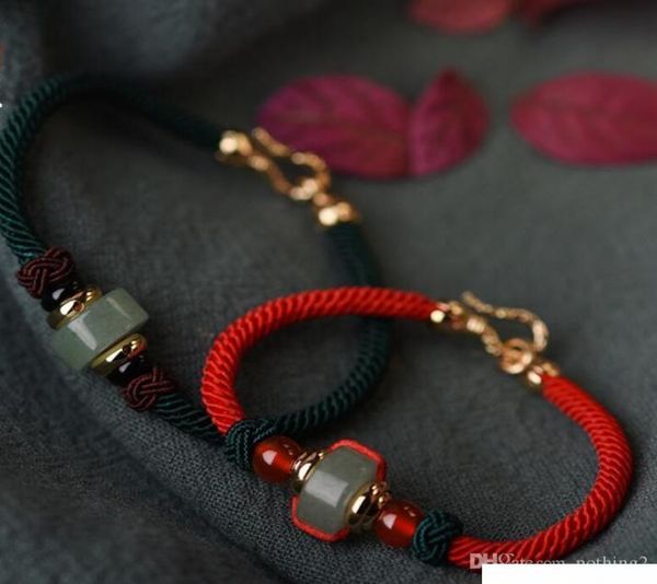 Designer-Schmuck chinesische Knoten-Paar-Armbänder, rote Schnur, Jade-Perlen-Armbänder für Paare, ganze Mode6688088