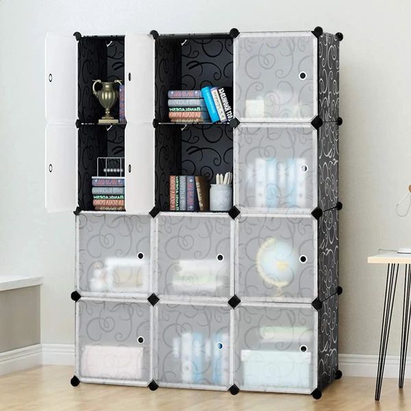 Organizador de armazenamento de armário portátil Cube 14 x prateleiras de rack de roupas pretas 12 240125