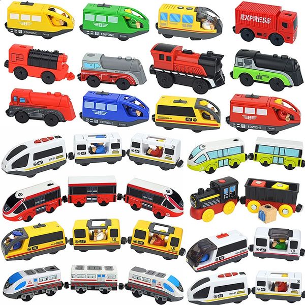 Holz magnetische elektrische Zug Auto Druckguss Slot Lokomotive LKW kompatible Marke Biro Zug Holz Eisenbahn Gleis Set Kinderspielzeug 240131