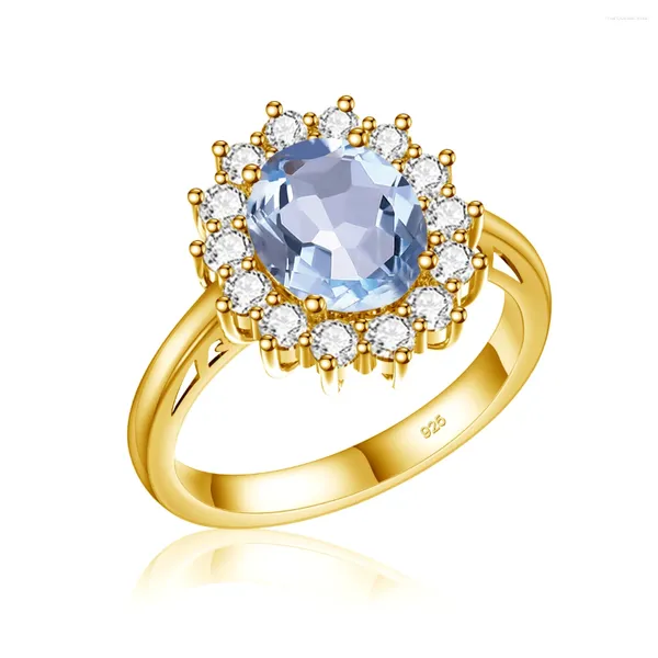 Cluster-Ringe, ovaler Schnitt, 8–10 mm, meerblauer Aquamarin-Ring, Gold, Ewigkeit, Diana, Trend-Hochzeit, königlicher Schmuck für Frauen, handgefertigt in der Fabrik