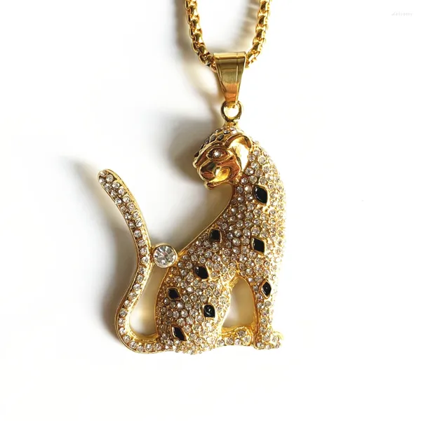 Ожерелья с подвесками в стиле хип-хоп Iced Out Bling Tiger Stainess Steel со стразами, леопардовые подвески золотого цвета для мужчин и женщин, ювелирные изделия