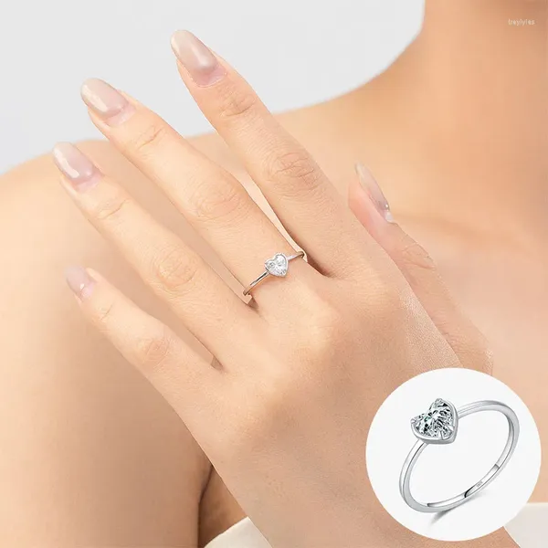 Cluster Ringe 925 Sterling Silber Zirkon Liebe Herz Ring Für Frau Mädchen Mode Einfache Romantische Design Schmuck Party Geschenk Drop