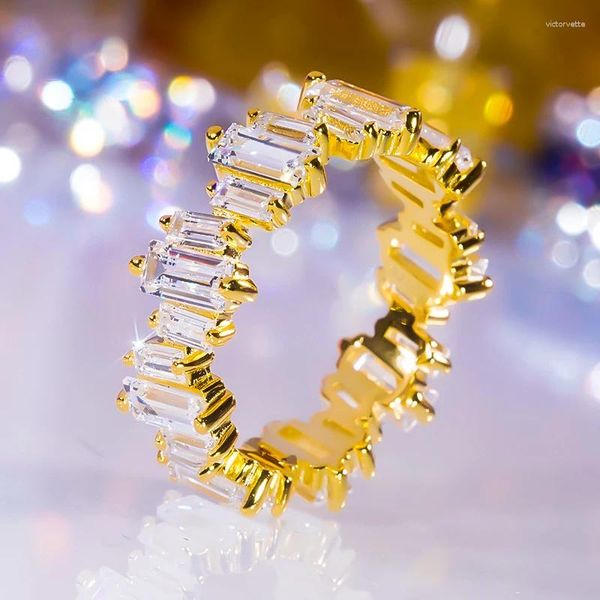 Anéis de cluster moda punk s925 prata esterlina com banhado a ouro nunca desbota anel cheio de alto carbono diamante jóias finas para mulheres super flash