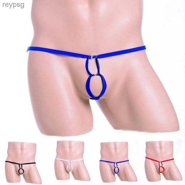 Slip Mutandine T-Back G-String Front O-ring Mens Sexy Perizoma Mutande Uomo Pene Hole Intimo Cock Ring Gay Sex lingerie Con apertura sul cavallo YQ240215