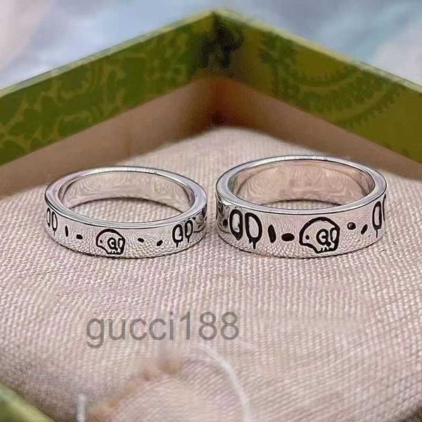 Классические мужские кольца Love Rings для женщин Ghost Skull Luxury Plated Vintage Silver Letter Fashion Unisex Homme Bague 0LF8 H1W5