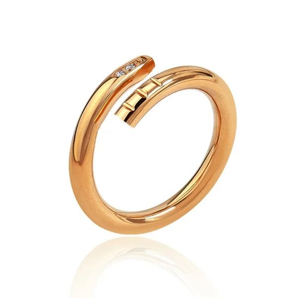2024 Anéis de amor para mulheres Designer de anel de diamante Faixa Jóias de unhas Moda clássica Titanium Steel Band Gold Silver Rose Cor Tamanho 6-9q10s1eq