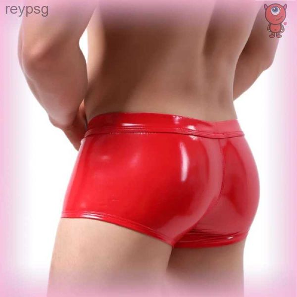 Cuecas calcinha masculina sexy lingerie de couro aberto virilha calças curtas para sexo látex moldar bainha fetiche boxer cuecas bulge bolsa sexi yq240215