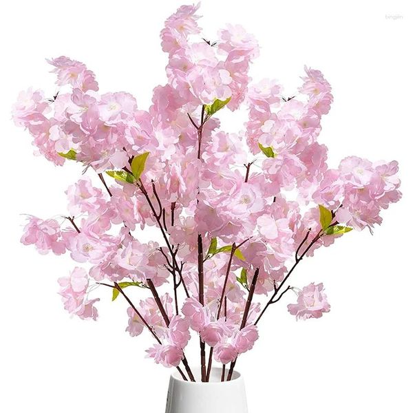 Flores decorativas flor de cerejeira artificial decoração ramos de plástico falso floral para mesa de casamento casa jardim