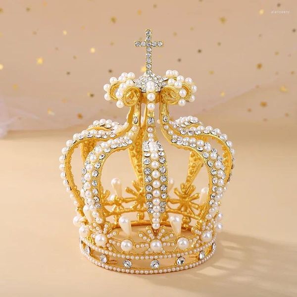 Saç klipleri Özel Gelin Kraliçesi Kral Ziyrabı Taç Rhinestone Kristal İnci Boncuklu Güzellik Pageant Taçları Tiaras