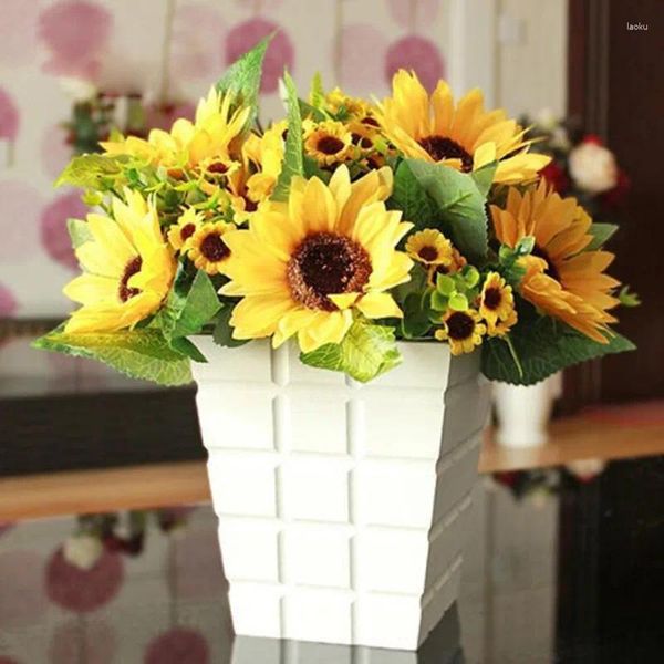 Fiori decorativi 7 teste finte girasole bouquet di rayon famiglia banchetto di nozze floreale da tavolo decorazione solare puntelli di ripresa simulazione