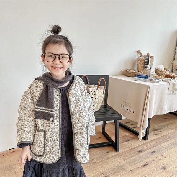 Ceketler 2024 Kış Çocuk Uzun Kollu Ceket Pamuk Kızlar Plus Velvet Yastıklı Ceket Kalın Bebek Sıradan Sıcak Palto Çocuk Giysileri