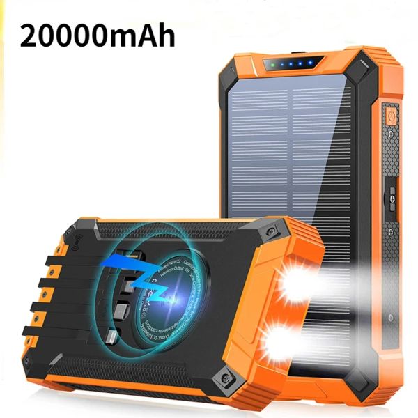 Neue wasserdichte Solar-Powerbank 20000 mAh C-Port faltbar mit kabelloser Aufladung Outdoor-Stromversorgung für IPhone Xiaomi Huawei