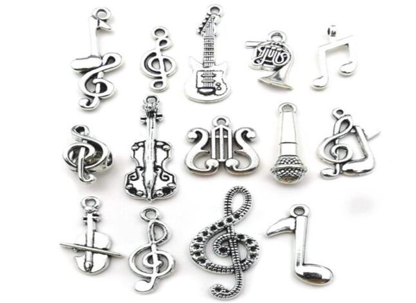 100 pz Charms Misti Chitarra Musicale Nota Pianoforte Corno Francese Sassofono Ciondolo In Argento Antico per Realizzare Orecchini Pendenti Carini Neckl8466524