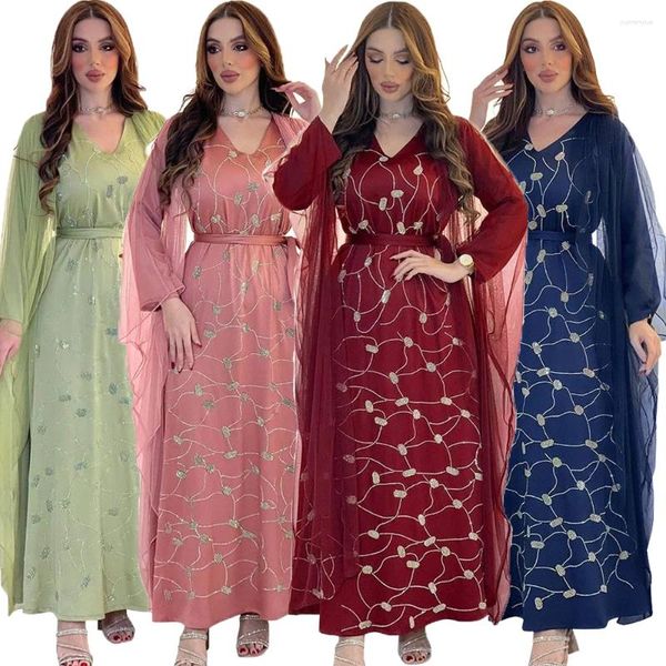 Roupas étnicas Eid Vestido de Noite Diamante Mulheres Muçulmanas Malha Abaya Vestidos de Festa Ramadan Abayas Caftan Kaftan Arábia Saudita Maxi Vestidos 2024