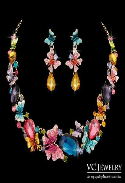 Set di gioielli con collana e orecchini di dichiarazione di cristallo austriaco di lusso splendida farfalla colorata Vs161 Vocheng Jewelry7660577