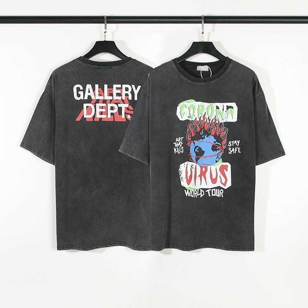 Erkek Tişörtler Galerisi Vintage Yıkama Sıkıntılı DPT Yırtık Kısa Kollu Erkek ve Kadın Gevşek Hip Hop Ekibi Boyun Modeli Pamuk T-Shirts