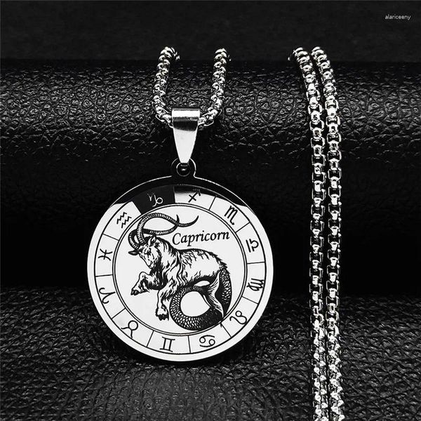 Collane con ciondolo 12 costellazioni Capricorno Catena tonda in acciaio inossidabile Donna/Uomo Pendenti Gioielli Collana zodiacale NXH255S03