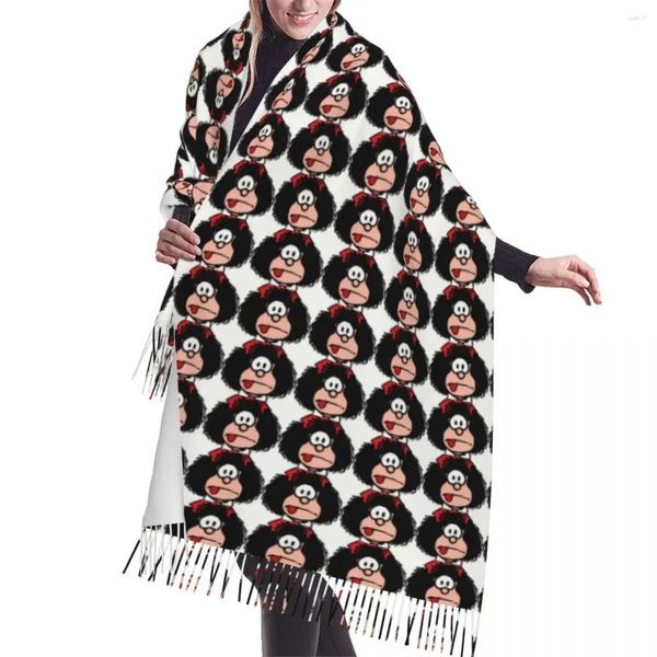 Шарфы Забавный шарф с кисточками в стиле манга Mafalda, женские мягкие шали с героями мультфильмов, женские зимне-осенние модные универсальные шарфы