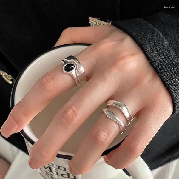 Anéis de cluster de alta qualidade na moda pedra preta linha dupla 925 prata esterlina feminino anel jóias para mulheres presentes de festa sem desbotamento