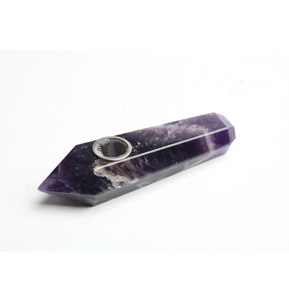 HJT Ganz moderne Custom Smoking Pipes natürlicher Traum Amethyst Crystal Quartz Tabakrohre Heilung Handrohre Pouch6218037