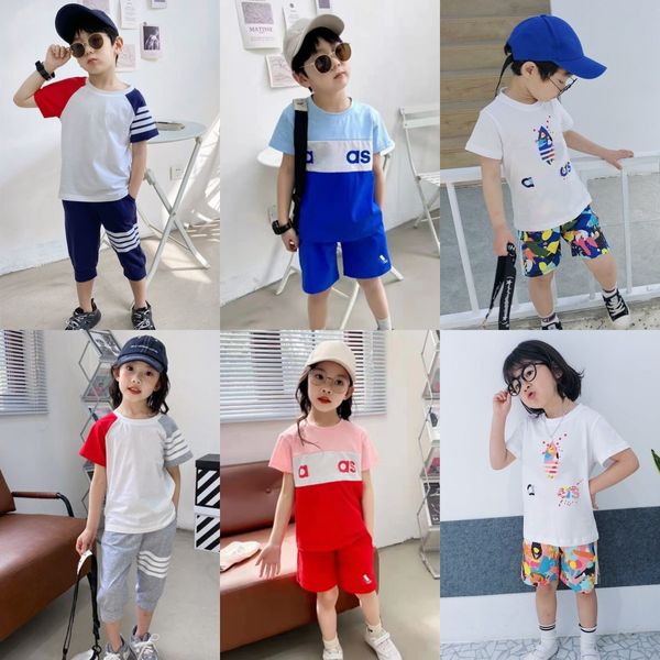 Yaz Kids tişörtleri Set Bebek Palmiye Kız Kızlar Stilist Giysileri Çeyrek Pantolon Çocuklar Gençlik Toddler Saf Pamuk İki Parçalı Set