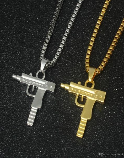 Nova corrente de ouro uzi hip hop longo pingente colar masculino marca moda arma forma pistola pingente maxi colar hiphop jóias 9481750