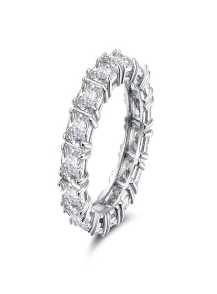 925 prata esterlina pave configuração quadrado completo diamante cz eternidade banda noivado casamento pedra anéis tamanho 678 jóias finas9170877