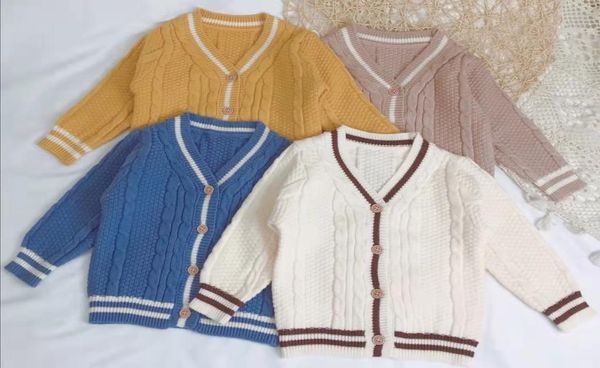 Bebês da criança suéteres unissex crianças vneck malha cardigan roupas casuais malhas manga longa criança jérsei jumper camisola grossa kee6343343