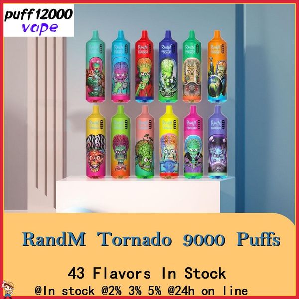 Originale RandM Tornado 9000 Puff R e M Puff 9K Sistema di penna Vape monouso ricaricabile Luci colorate RGB 48 sapori con cordino puff 9000 vaprs