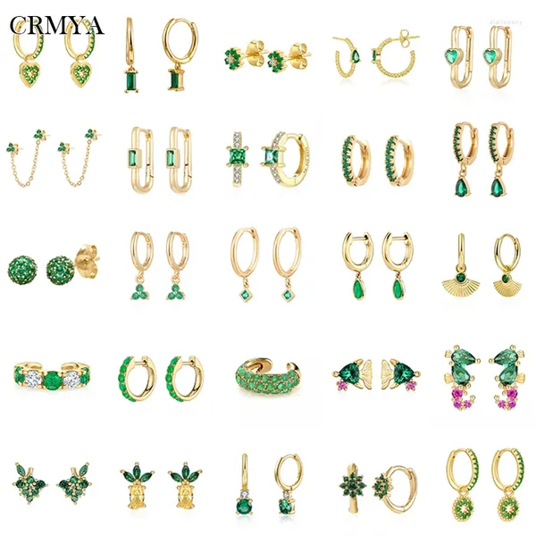 Dangle Brincos CRMYA Ouro Prata Preenchido Hoop Stud Clipe Para Mulheres Vintage Zircão Verde Feminino 2024 Jóias Atacado