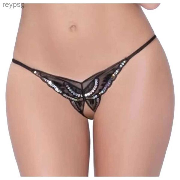 Slip Mutandine Lingerie sexy Donna Paillettes in pizzo Ricamo con apertura sul cavallo Perizoma trasparente T Pantaloni Intimo Donna Panty YQ240215