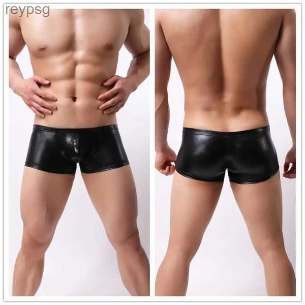 Cuecas calcinha sexy couro do plutônio roupa interior para homens lingerie boxers breve simulação bulge bolsa gay masculino shorts yq240215