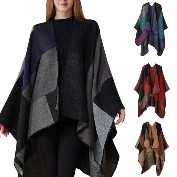 Schals Damen Plaid Schal Wraps Vorne Offen Poncho Cape Übergroße Pullover Lässige Strickjacke Für Frauen Formale Warme Decke