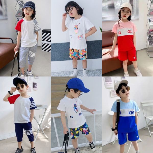 Çocuk T-Shirts Set Bebek Yaz Palmiye Kız Kızlar Stilist Giysileri Çeyrek Kırpılmış Pantolon Çocuklar Gençlik Yürümeye Başlayan Çocuk Saf Pamuklu İki Parçalı Set N1E1#