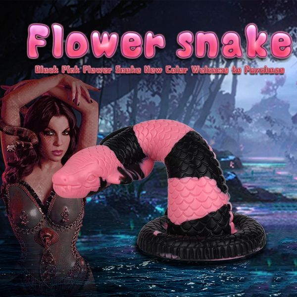3 tamanhos longo vibrador realista cobra forma fantasia flor cobra pênis escalas grande dong textura macio silicone brinquedos sexuais para mulheres homens 240130