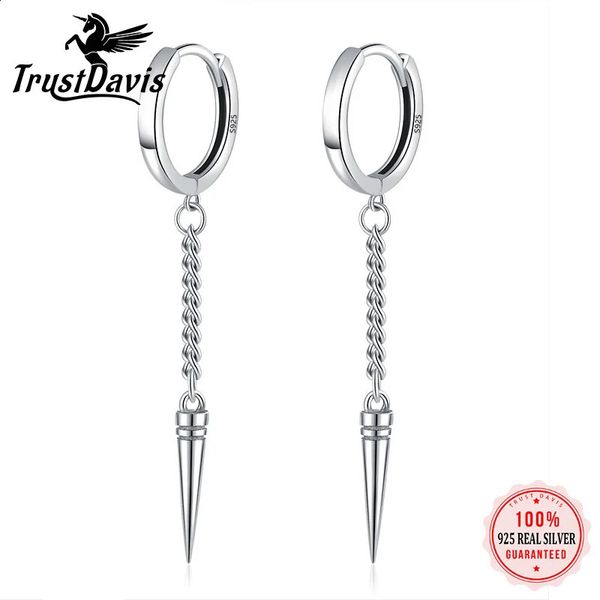 TrustDavis Reale 925 Sterling Argento Tailandese Orecchino di Modo Punk Rivetto Catena Orecchino ad anello Per Le Donne Da Sposa Gioielleria Raffinata DA2590 240119