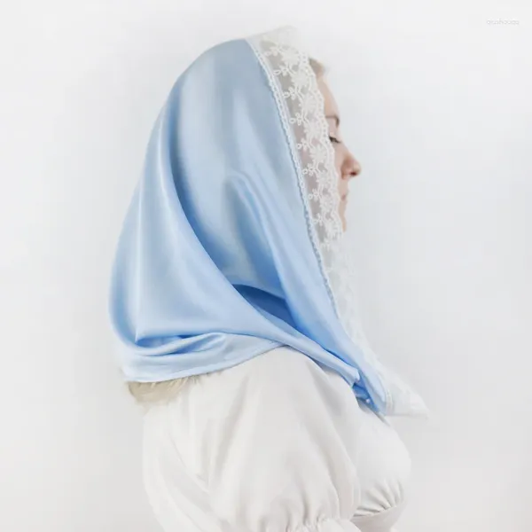 Schals Luxus Frauen Spitze Floral Chiffon Schal Muslimischen Hijab Stirnband Wrap Schals Turban Haar Satin Seide Mit Kapuze Katholische Mantilla