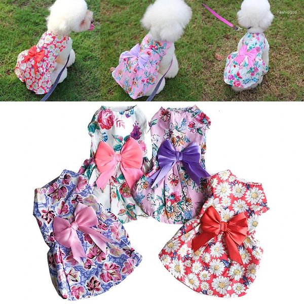 Cão vestuário floral arco princesa vestido multicolor primavera verão doce bonito impresso filhote de cachorro gato saia fina traje chihuahua roupas