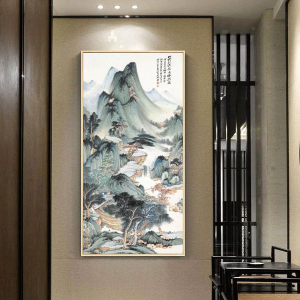 Chinesischen Stil Tinte Traditionelle Landschaft Leinwand Malerei Für Wohnzimmer Hintergrund Wand Dekoration Bild 240130